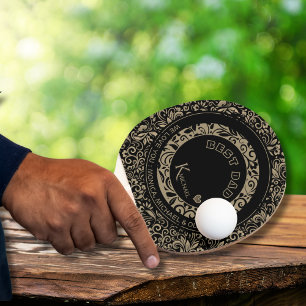 Raquette De Ping Pong Modèle Floral d'or noir personnalisé Monogramme