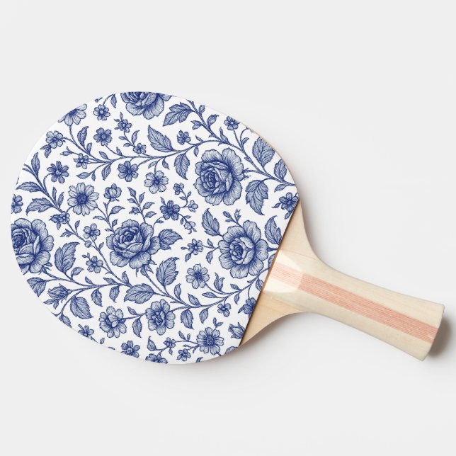 Raquette De Ping Pong Modèle Floral Royal Bleu Rose (Côté)