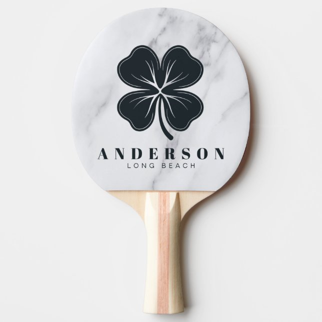 Raquette De Ping Pong Modern Clean White Four Leaf Clover with Name (Devant)