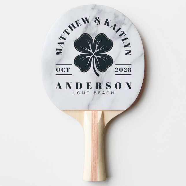 Raquette De Ping Pong Modern Clean White Irish Lucky Clover WeddingCrest (Devant)