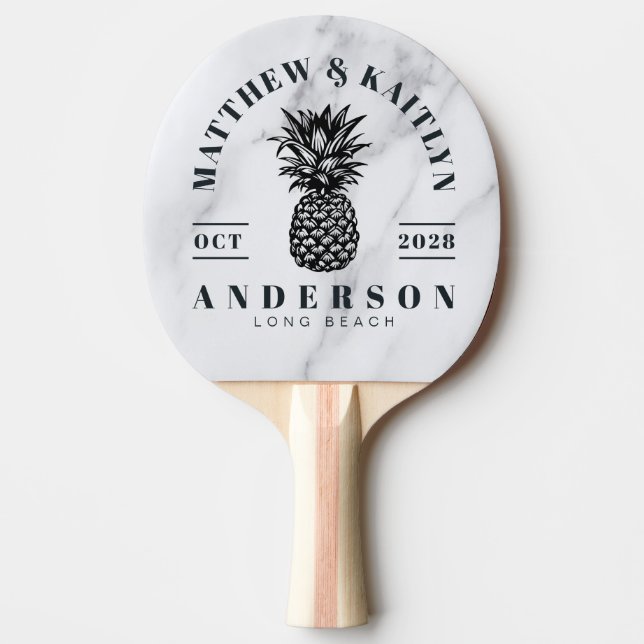 Raquette De Ping Pong Modern Clean White Tropical Pineapple WeddingCrest (Devant)