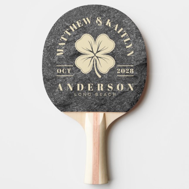 Raquette De Ping Pong Modern Dark Granite Irish Clover Wedding Crest (Devant)
