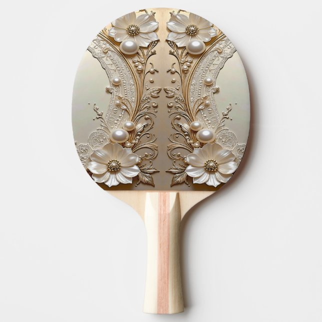 Raquette De Ping Pong Modern White Flowers Pearls Ping Pong Paddle (Devant)
