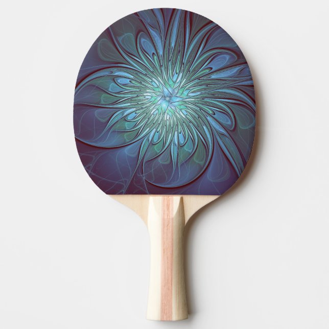 Raquette De Ping Pong Moderne Abstrait tendance Fleur bleue Fractal Art (Devant)