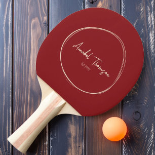 Raquette De Ping Pong Moderne du Milieu du Siècle Cranberry Profond avec