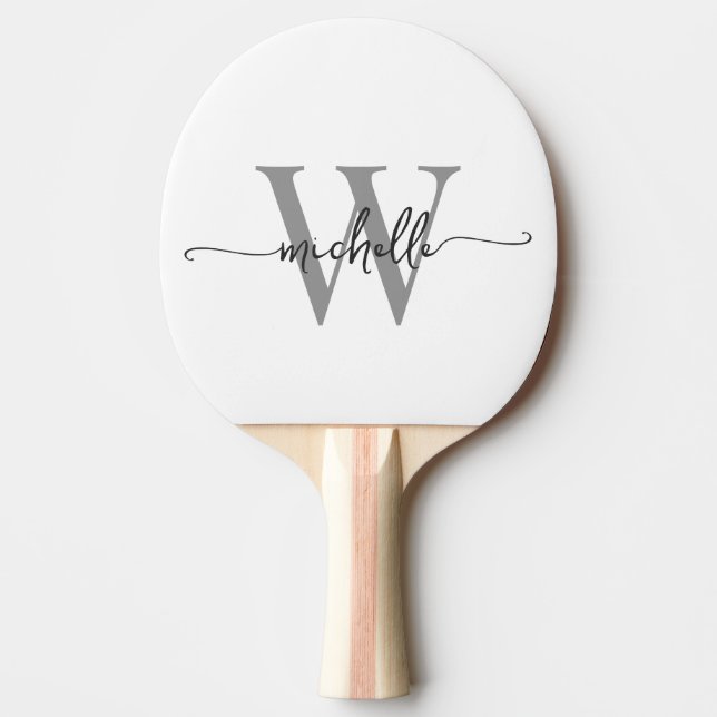 Raquette De Ping Pong Moderne écriture personnalisée monogramme gris bla (Devant)