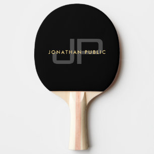 Raquette De Ping Pong Moderne Elegant Gold Nom Noir Monogramme