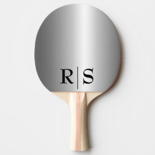 Raquette De Ping Pong Moderne Élégant Monogrammé Argent Et Noir