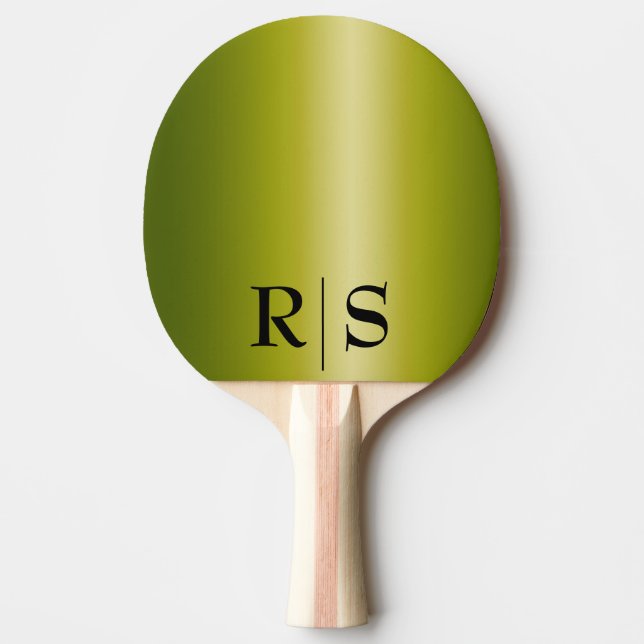 Raquette De Ping Pong Moderne Élégant Monogrammé Or et Noir  (Devant)