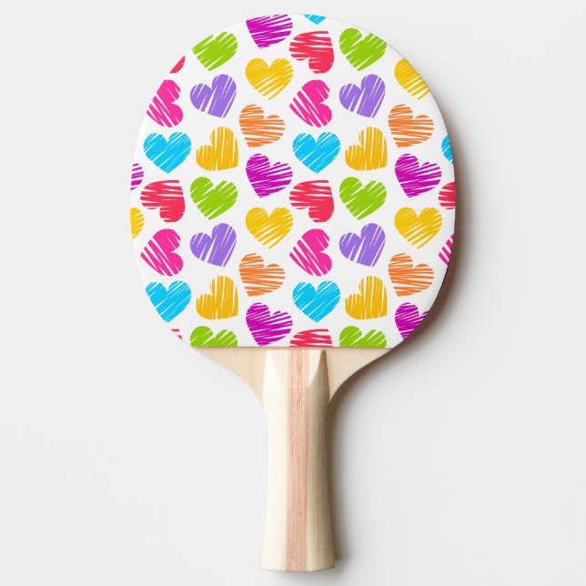 Raquette De Ping Pong Moderne et Fille Vibrant Doodled Hearts Motif (Devant)