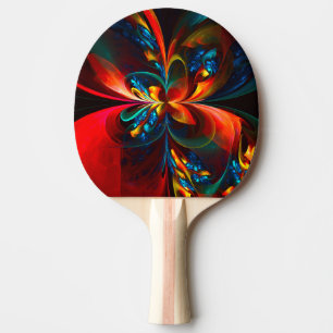 Raquette De Ping Pong Moderne Floral Abstrait Art Orange Bleu Motif #14