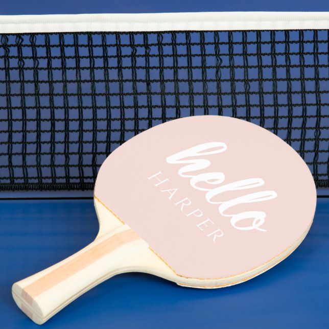 Raquette De Ping Pong Moderne Minimal Pastel Rose Bonjour Et Vous Nom (Insitu)