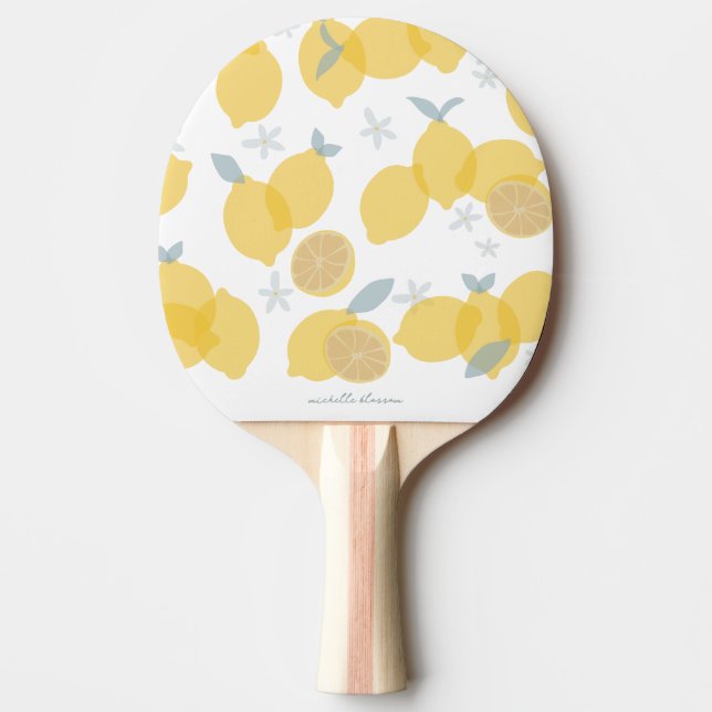 Raquette De Ping Pong Moderne Pastel Citrus Lemons Motif Nom personnalis (Devant)