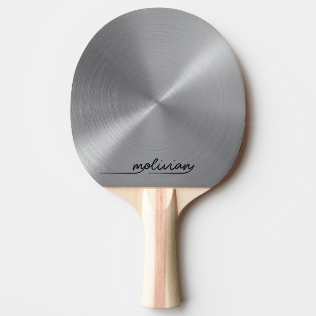 Raquette De Ping Pong Moderne Script Silver Personnalisé (Devant)
