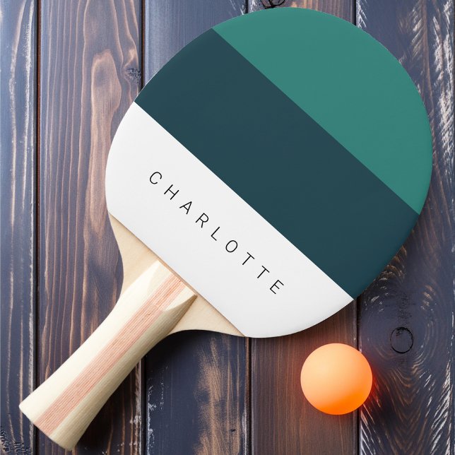 Raquette De Ping Pong Moderne Trois Tons de Sarcelle Profonde avec Nom (Créateur téléchargé)