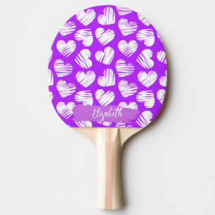 Raquette De Ping Pong Moderne violet blanc Doodé Coeur Valentine Nom