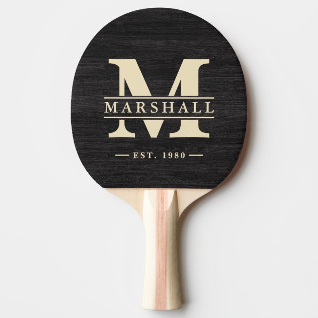 Raquette De Ping Pong Modest Dark Wood Monogram & Name Overlay (Devant)