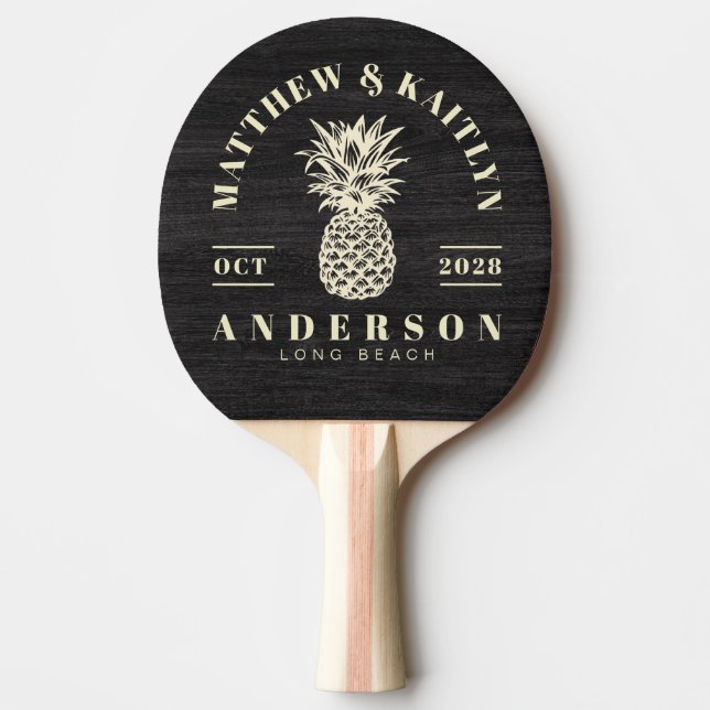 Raquette De Ping Pong Modest Dark Wood Tropical Pineapple Wedding Crest (Devant)