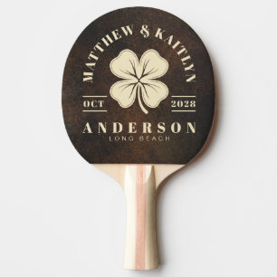 Raquette De Ping Pong Monazite Brun foncé Blason de mariage Trèfle Irlan