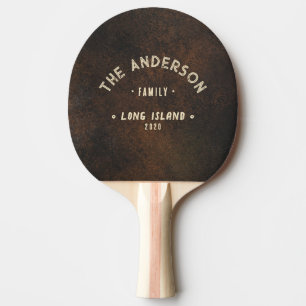 Raquette De Ping Pong Monazite Marron Foncé Nom de Famille Vintage Bord 