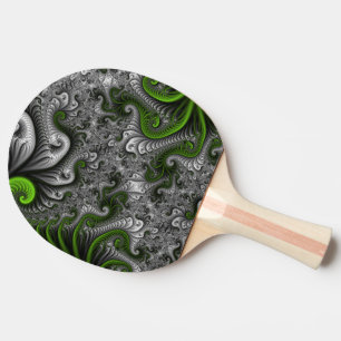 Raquette De Ping Pong Monde Fantastique Art Fractal Abstrait Vert Et Gri