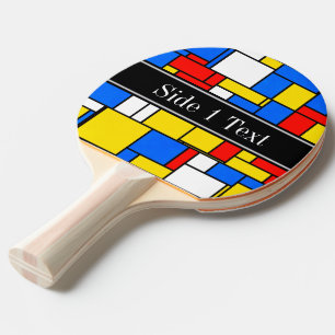 Raquette De Ping Pong Mondrik Style Rouge Bleu Jaune Noir Nom Monogramme