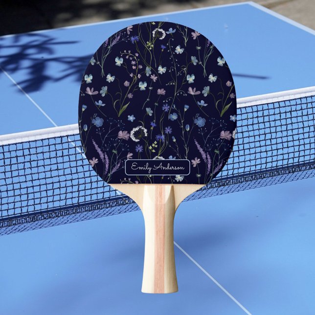 Raquette De Ping Pong Monogram Bleu Violet Jolies Fleurs Floral (In situ)