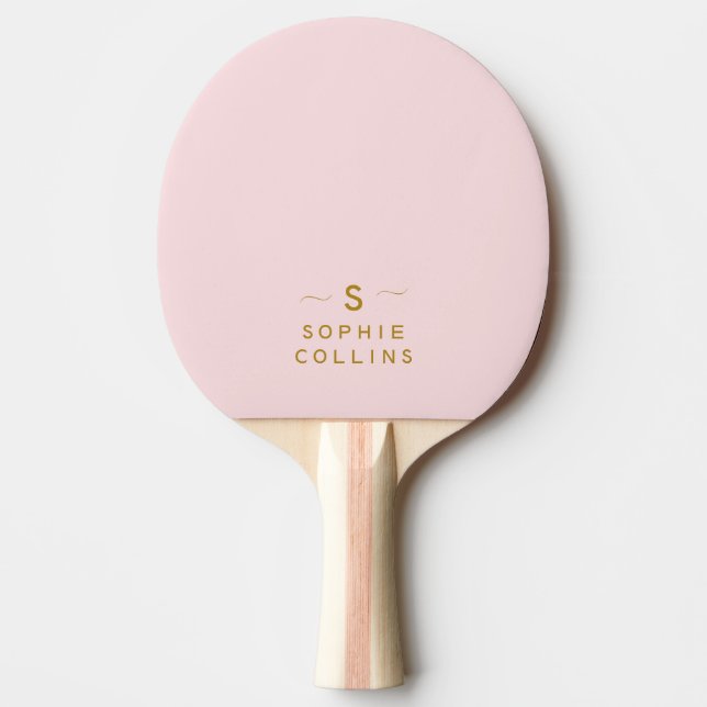 Raquette De Ping Pong Monogram Blush Pink Gold Minimalist Nom élégant (Devant)