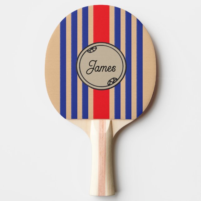 Raquette De Ping Pong Monogram Border Custom First Name Sporty Stripes (Devant)