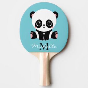 Raquette De Ping Pong Monogram Cute Panda Personnalisé Bubble Gum Bleu
