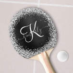 Raquette De Ping Pong Monogramme à étincelle noire à Parties scintillant<br><div class="desc">Personnalisez facilement ce design élégant de pagaie de ping-pong avec une jolie parties scintillant brillante en argent sur un arrière - plan métallique brossé noir.</div>