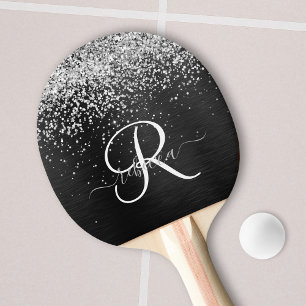 Raquette De Ping Pong Monogramme à étincelle noire à Parties scintillant