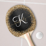 Raquette De Ping Pong Monogramme à étincelle noire à Parties scintillant<br><div class="desc">Personnalisez facilement ce design élégant de pagaie de ping-pong avec une jolie parties scintillant dorée brillante sur un arrière - plan métallique brossé noir.</div>