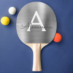 Raquette De Ping Pong Monogramme à huile métallique argenté de luxe<br><div class="desc">Pagaie De Ping Monogram Ping De Luxe En Argent Faux Métallic Foil. Cette pagaie monogrammée Ping Pong Paddle peut être customisée pour inclure votre nom initial et prénom et fait un grand anniversaire de fille ou un cadeau de fête de bachelorette mariage.</div>