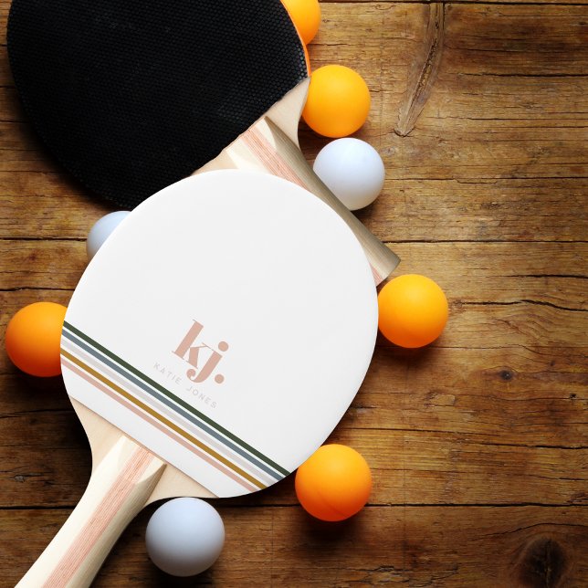 Raquette De Ping Pong Monogramme à rayures rétro chic (Créateur téléchargé)
