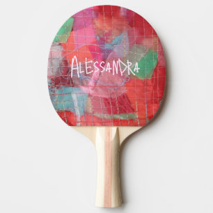 Raquette De Ping Pong Monogramme abstrait rose rouge féminin joli