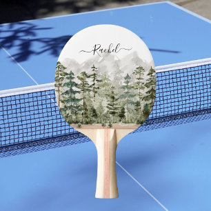 Raquette De Ping Pong Monogramme Aquarelle Pine verte forêt de montagne