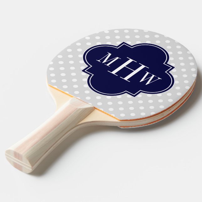 Raquette De Ping Pong Monogramme blanc gris de Quatrefoil 3 de marine de (Devant Angle)