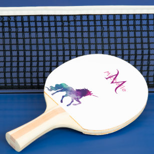 Raquette De Ping Pong monogramme blanc violet de licorne