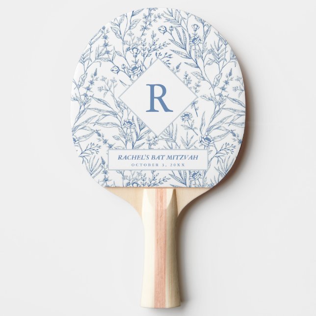 Raquette De Ping Pong Monogramme bleu Bat mitzvah Ping Pong (Devant)