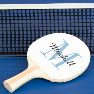 Raquette De Ping Pong Monogramme bleu et nom personnalisé
