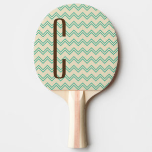 Raquette De Ping Pong Monogramme Brown sur Motif Turquoise Green Chevron