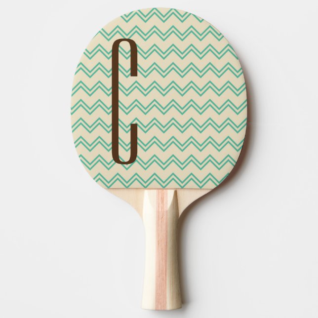 Raquette De Ping Pong Monogramme Brown sur Motif Turquoise Green Chevron (Devant)