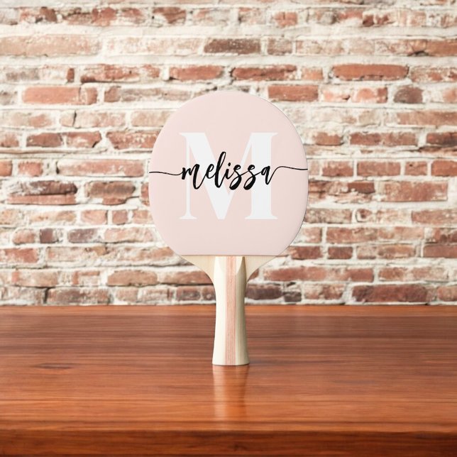 Raquette De Ping Pong Monogramme Brush Calligraphie Blush rose (Créateur téléchargé)