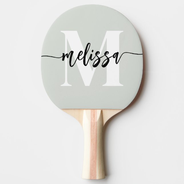 Raquette De Ping Pong Monogramme Brush Calligraphie Sage Green (Devant)