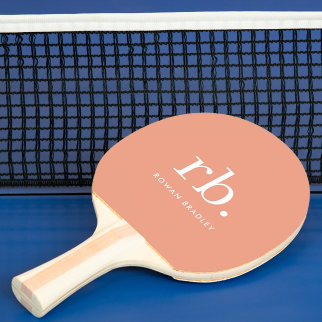 Raquette De Ping Pong Monogramme Corail Pêche Élégante Feminine Minimali (Insitu)