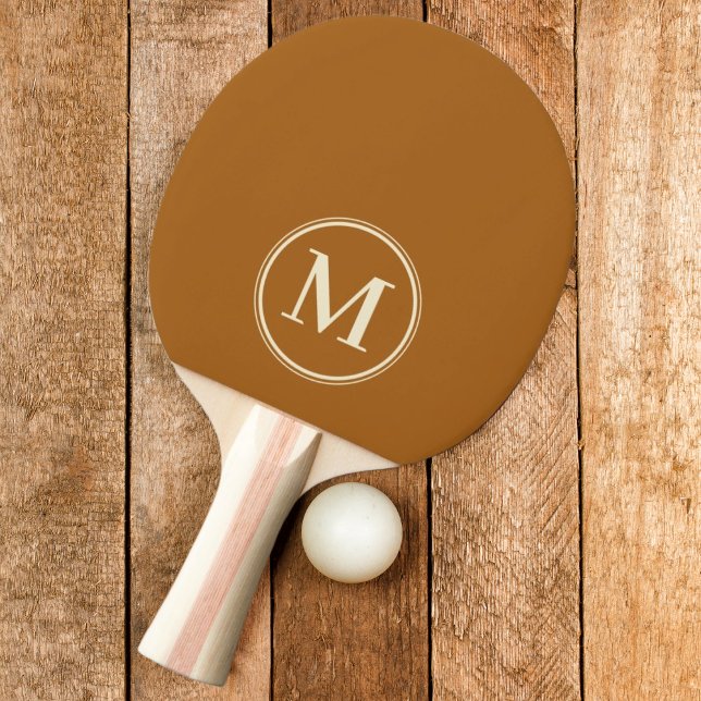 Raquette De Ping Pong Monogramme Couleur de sable brûlé solide (Créateur téléchargé)