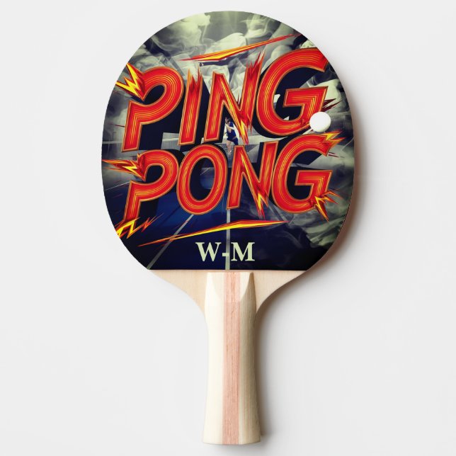 Raquette De Ping Pong monogramme couleur de script moderne mignon (Devant)