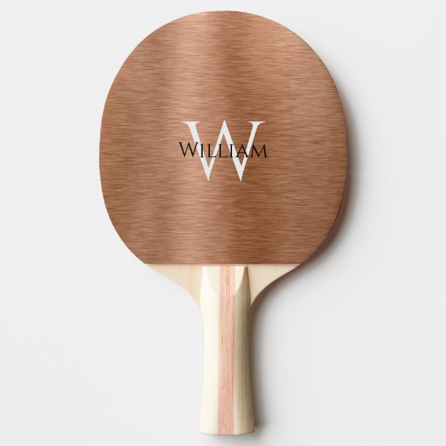 Raquette De Ping Pong Monogramme Cuivre Nom personnalisé Première métall (Devant)
