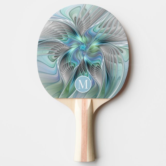 Raquette De Ping Pong Monogramme d'art de l'Imaginaire à papillon bleu A (Devant)